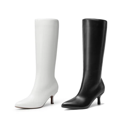 Mujeres Punta Punta Elegante Botas Hasta la Rodilla Tacón Bajo Gatito Botas Largas Altas Foto 1 de 2