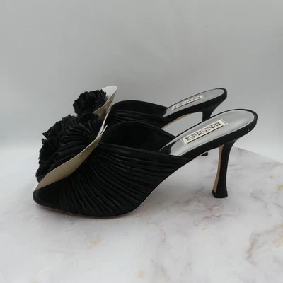 Badgley Mischka Shoes Womens Size 9 Blythe Black Satin Floral High Heel Mule - Image 1 of 4