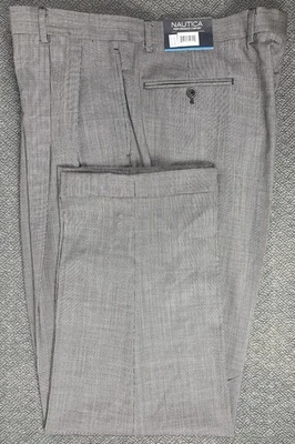 Pantalones de vestir NAUTICA Performance Comfort doble plisado lana gris 42x32 para hombre nuevos con etiquetas Foto 1 de 4