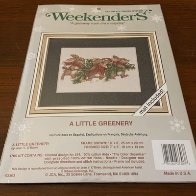 Kit de punto de cruz contado de fin de semana un poco de verde conejitos de Navidad nuevo Foto 1 de 2