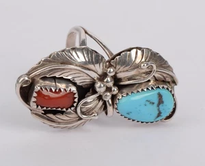 Vintage Indianer Sterlingsilber Türkis & Koralle Ring Größe 8 - Bild 1 von 10