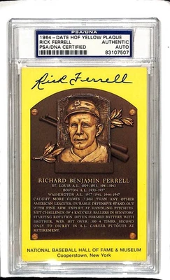 1964 Date HOF Yellow Plaque Rick Ferrell Auto Autograph PSA/DNA Authentic Auto - Image 1 of 2