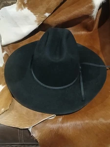 Cowboy Hat American Hat Co Black USA Sz. 73/8 Conroe Texas 4 In. Brim - Picture 1 of 10