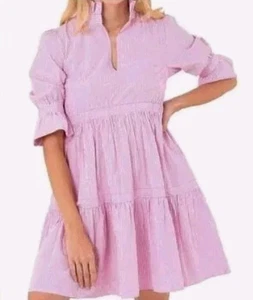 Gretchen Scott Designs rosa gestreiftes 3/4 Arm Teardrop Stufenkleid Gr. XS - Bild 1 von 12