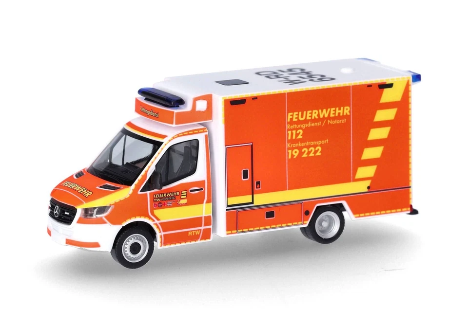 Herpa 097987 - 1/87 Mercedes-Benz '18 Ambulance Pompier Wuppertal