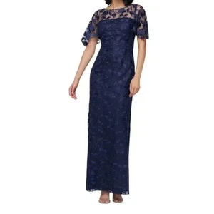 JS Collections Navy Blue Brooke Floral Embroidered Column Gown Size 16 $278 - Picture 1 of 3