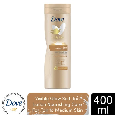 Dove Visible Glow Selbstbräuner Lotion pflegende Pflege für helle - mittlere Haut, 400 ml