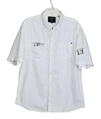 Ocean Current Mens XL White Grey Pinstripe Graphic Short Roll Tab Sleeve Shirt  - Image 1 of 4