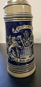Steinkrug mit Zinndeckel Bierkrug Gerzit "Hopfen und Malz Gott erhalt´s" - Bild 1 von 3