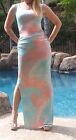 Maya Antonia-2XL SIZE- Tie-Dye Blue-White-Coral Sexy Maxi Dress,Extra Long