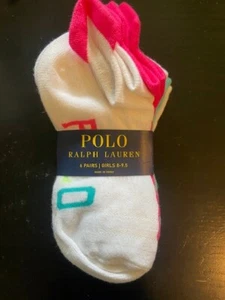 NEW GIRLS POLO 6 PAIR SOCKS 8-9.5 WHITE PINK BLUE - Picture 1 of 2