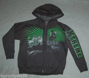 Boys Sweat Jacket CHARCOAL GRAY Neon Green ZIP UP HOODIE Skateboard Extreme XS - Picture 1 of 1