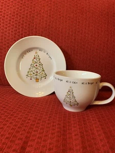 Pottery Barn Holiday Cheer 20oz Mug & 8.5” Plate All Is Calm All Is Bright - Picture 1 of 6
