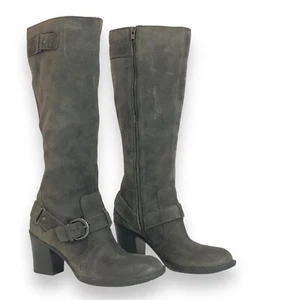 Born kniehohe graue Lederstiefel Größe 9 abgenutzt Wildleder seitlicher Reißverschluss B67703 - Bild 1 von 11