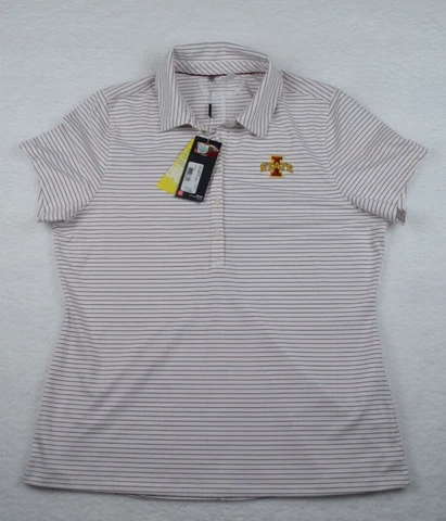 Under Armour Iowa State Cyclones Women's Polo Shirt Short Sleeve Striped Sz XL Cover