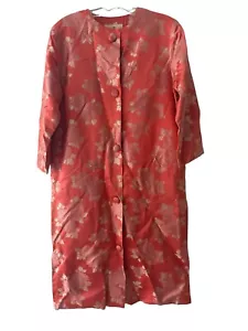 Vtg House of Ming Kimono Duster Jacket Size S Orange and Gold Buttons Pockets - Picture 1 of 5