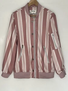 ACNE STUDIOS Women's Stripes Flight Jacket Varden Tech PSS16 Pink Rayon Size 34 - Picture 1 of 15