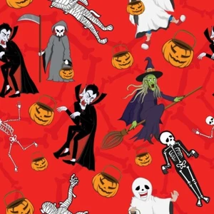 One Bolt Halloween Monster Dance Red Cotton Fabric 15 Yards - Picture 1 of 1