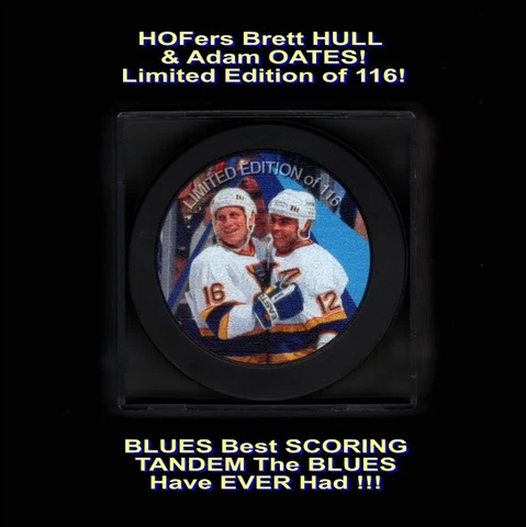 Brett HULL Oates BLUES CELEBRATION Limited EDITION Puck w/ ARCH! Great HOF Pair! Cover
