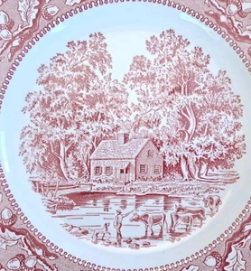 2 Vintage Red Memory Lane Ironstone 10" Dinner Plates Christmas - Picture 1 of 6