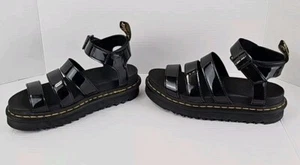 Womens Dr. Martens Blaire Quad Black Gloss Leather Strappy Sandals. Size 8 - Picture 1 of 17