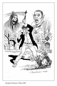 GIUSEPPE MONTANARI - CARTOLINA DYLAN DOG - DEDICHE D'AUTORE , MILANO 2008 - Picture 1 of 1
