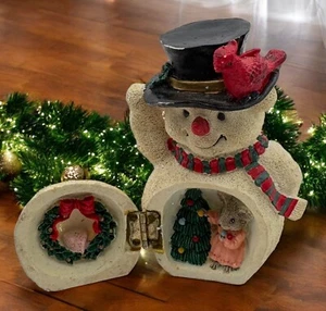 Vintage Snowman Figurine with Surprise Christmas Scene in Belly Mouse Tree - Picture 1 of 10