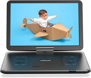 17.5" Portable DVD Player 15.6" Large HD Screen with 6 Hrs Battery Power Sync TV - Picture 1 of 8