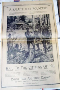 ganzseitige Zeitungsanzeige 1941 Captial Bank Trust Harrisburg PA Salute Founders Art - Bild 1 von 3