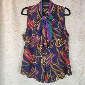 Lauren Ralph Lauren Womens Blouse Pussybow  Button Equestrian 100% Silk Size 10