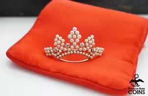 14k Yellow Gold 0.50 CTW European Cut Diamond & Pearl Antique Brooch / Pendant - Picture 1 of 8
