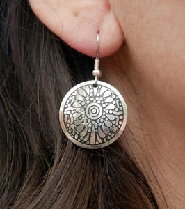 Boucles d'oreilles orientales couleur argent Indore Inde - Crochets argent 925 - Foto 1 di 4