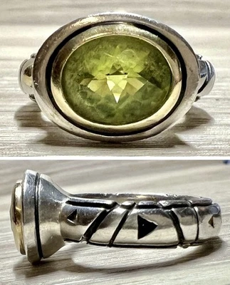 Anel peridoto modernista vintage John Atencio prata esterlina e ouro 18K, tamanho 6 - Imagem 1 de 4