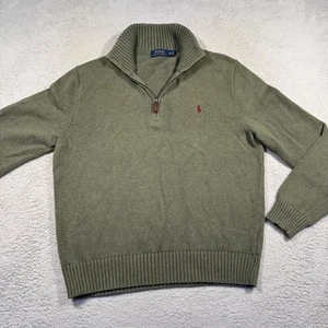 Polo Ralph Lauren Herren Quarter Zip Mock Neck Sweater Pullover Olivgrün Strick M - Bild 1 von 7