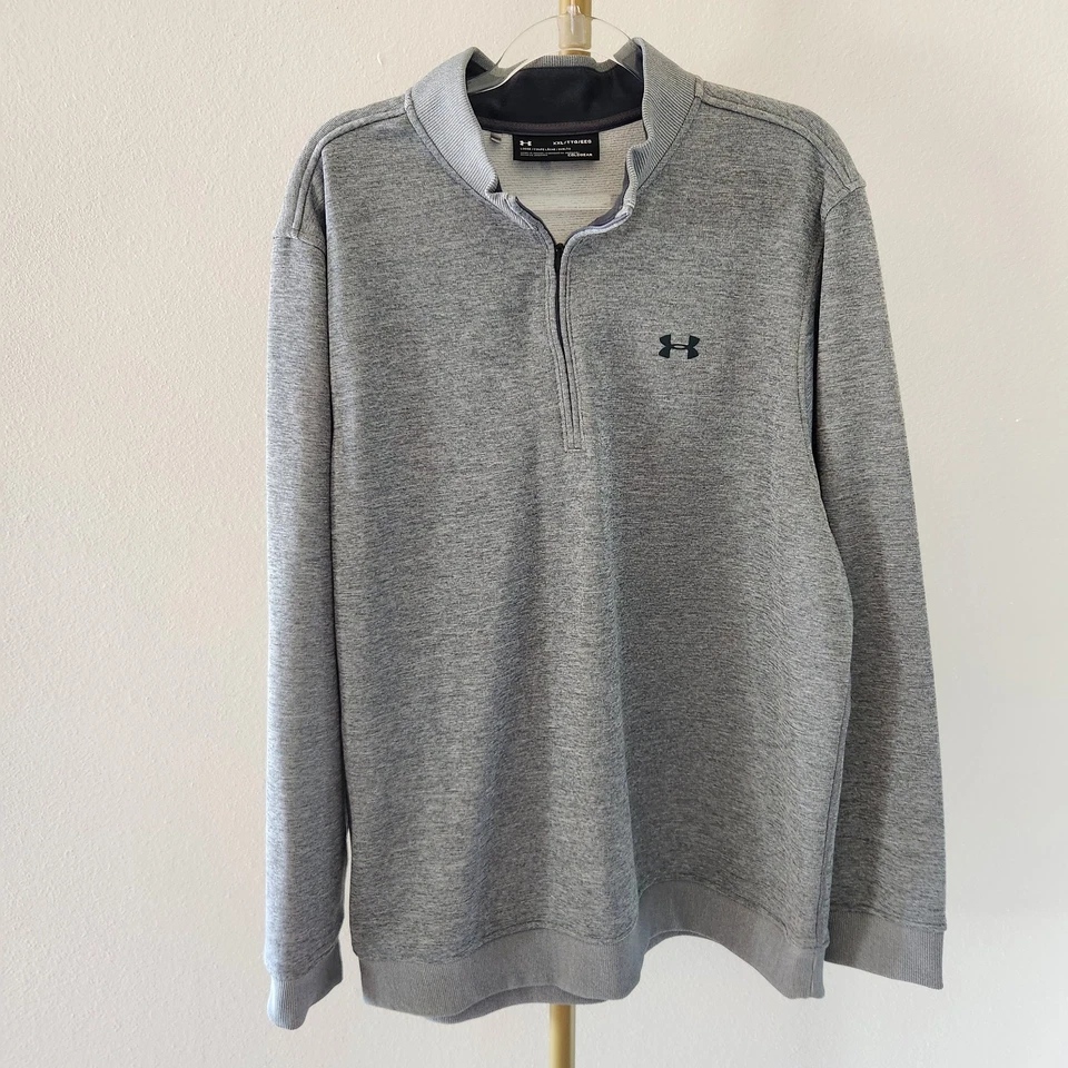 Under Armour 男式 25 美分拉链羊毛套衫尺寸 XXL 灰色长袖  — 第 1/4 张图片
