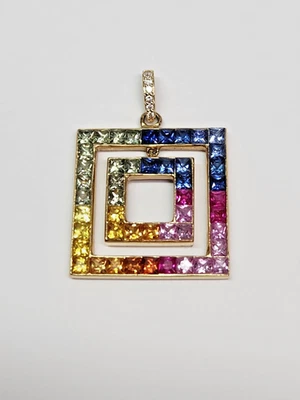ASHER COLLECTION 14ky 5.00 ctw. Multi-Color Natural Sapphire Pendant *NO CHAIN* - Image 1 of 4