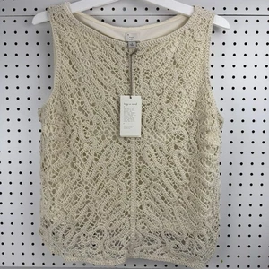 Boho Crochet Lace Tank Top Cream A New Day Sleeveless L Lined Romantic Chic NWT - Picture 1 of 9
