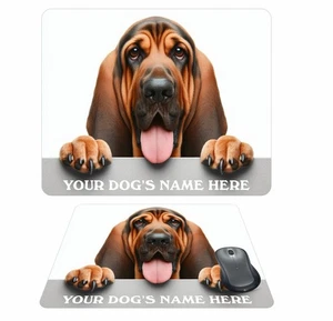 Personlised Mousemat, Bloodhound Peeking Over a Wall, With Your Dogs Name - Afbeelding 1 van 2