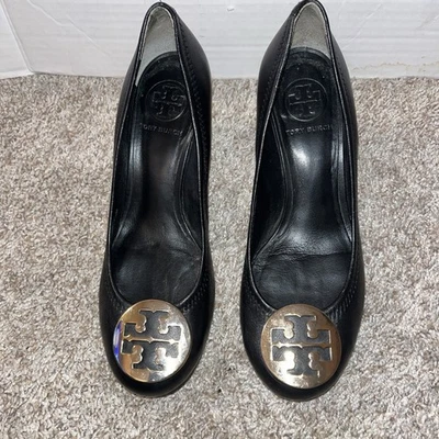 TORY BURCH Mujer Cuero Negro Logo Sally Medallón Sin Cordones Tacón de Cuña Talla 6 M Foto 1 de 4