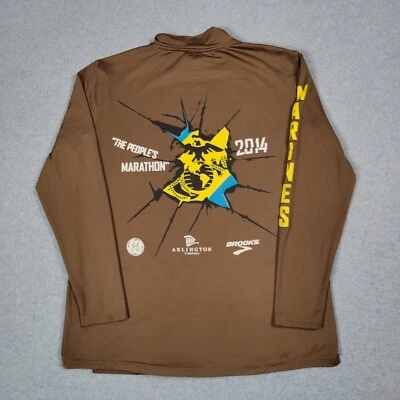 美国海军陆战队海军陆战队马拉松衬衫男式大号棕色 2014 MCM 刺绣弹力 — 第 1/4 张图片