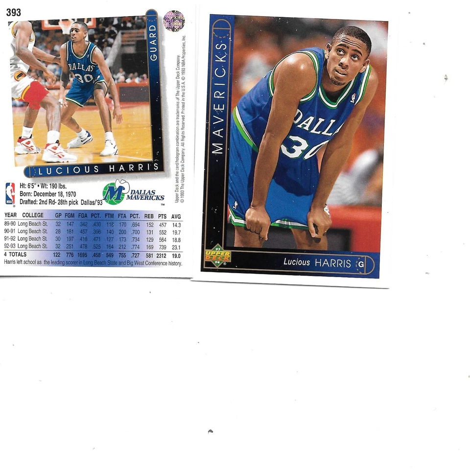 Lucious Harris 1993-94 Upper Deck Basketball RC #393 BOGO FREE Dallas Maverick - Image 1 of 1