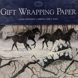 OTTER BOX Gift Wrapping Paper WINTER GALLOP Horses 4 Sheets & 4 Tags NIP PG24-18 - Picture 1 of 3