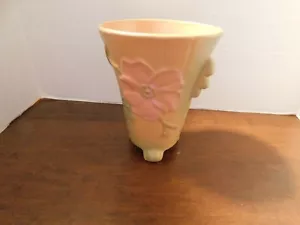 WELLER POTTERY WILD ROSE VADE 3 FOOTED W/ SCALLOPS SIDES PEACH COLOR 7.5" X 6" - Picture 1 of 1