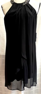 NWT Women's SLNY Black Sleeveless Accent at Neckline Sz 10 Petite Evening - Picture 1 of 5