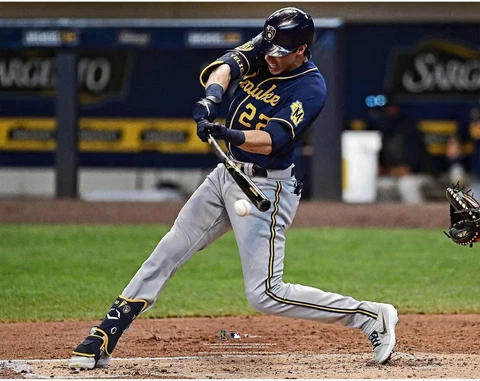 Christian Yelich Milwaukee Brewers Unsigned Hitting Photograph Cover