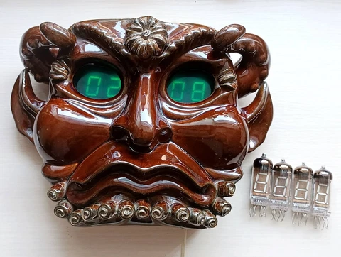 Vintage ceramic Wall Alarm clock VFD Satyr Mephistopheles MASK USSR ELEKTRONIKA Cover
