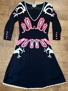 Temperley London Silk Dress UK12/US8 Black Pink Cream Completely Lined - Picture 1 of 6