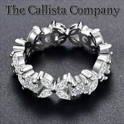 CALLISTA CO. CORTE MARQUESA CREADO EN LABORATORIO 3A+CIRC ORO BLANCO 14K ETERNITY RG TALLA 5-9 ✓ Foto 1 de 4