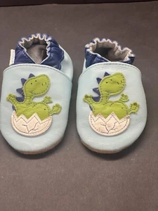 Robeez Blue Leather Baby Booties, Infant Dinosaur Shoes, Size 6-12 Months EUC - Picture 1 of 4