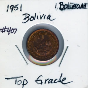 1951 Bolivia Un Boliviano Top Grade Red Auction #407 - Picture 1 of 2